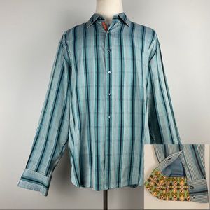 Robert Graham Teal Striped Contrast Cuff Shirt